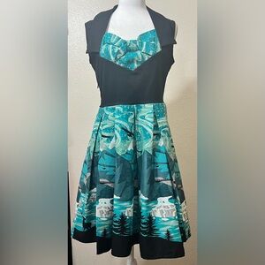 NWT Black and Aqua Landscape-Contrast Fit & Flare Dress M (6)
